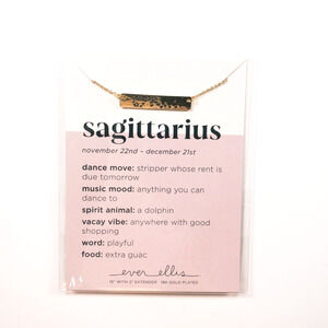 Ever Ellis Sagittarius Zodiac Gold Bar Necklace NWT